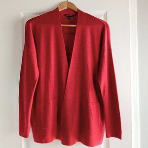 Eileen Fisher Red Merino Wool Open Cardigan